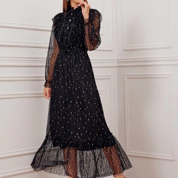SHEIN Dresses & Skirts - black embroidery mesh dress